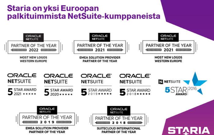 Staria on yksi Euroopan palkituimmista NetSuite-kumppaneista