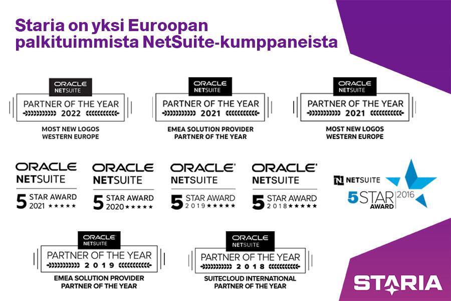 Staria on yksi Euroopan palkituimmista NetSuite-kumppaneista
